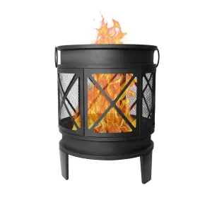 23.2" Barrel Outdoor Wood Burning Fire Pit Patio Fireplace with Spark Screen and Poker
