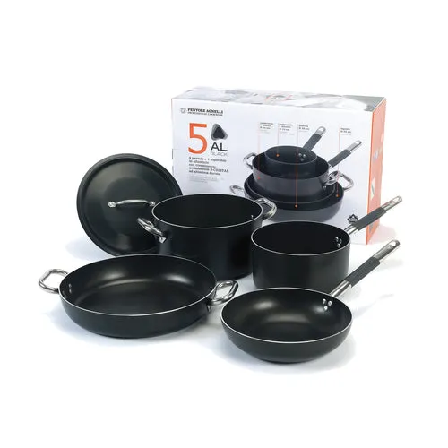 Agnelli USA ALSASETALBLACK4 Pot Pan Set