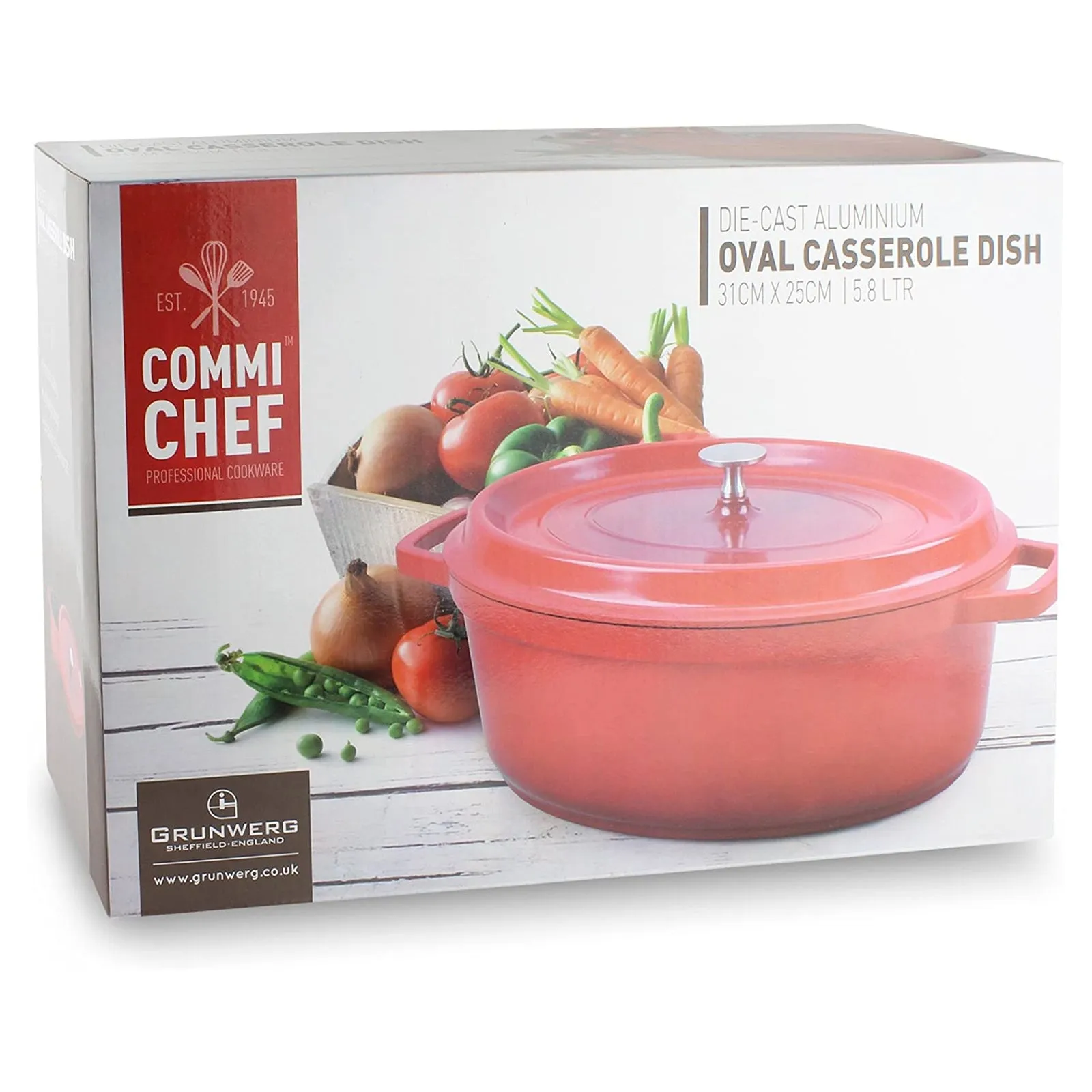 Commichef Die-Cast Aluminium Red Oval Casserole Dish
