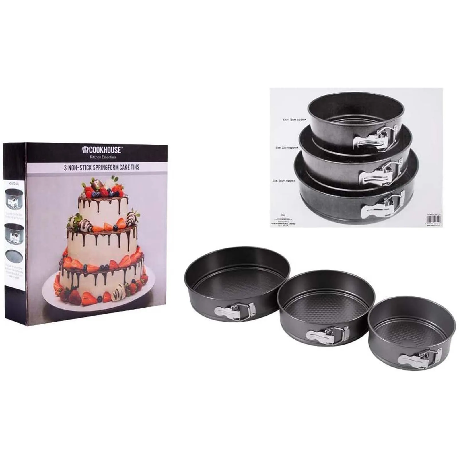 Cookhouse Non-stick Springform Cake Tins 3 Pack