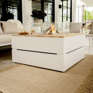 Cosipure 100 White and Teak Square Fire Pit