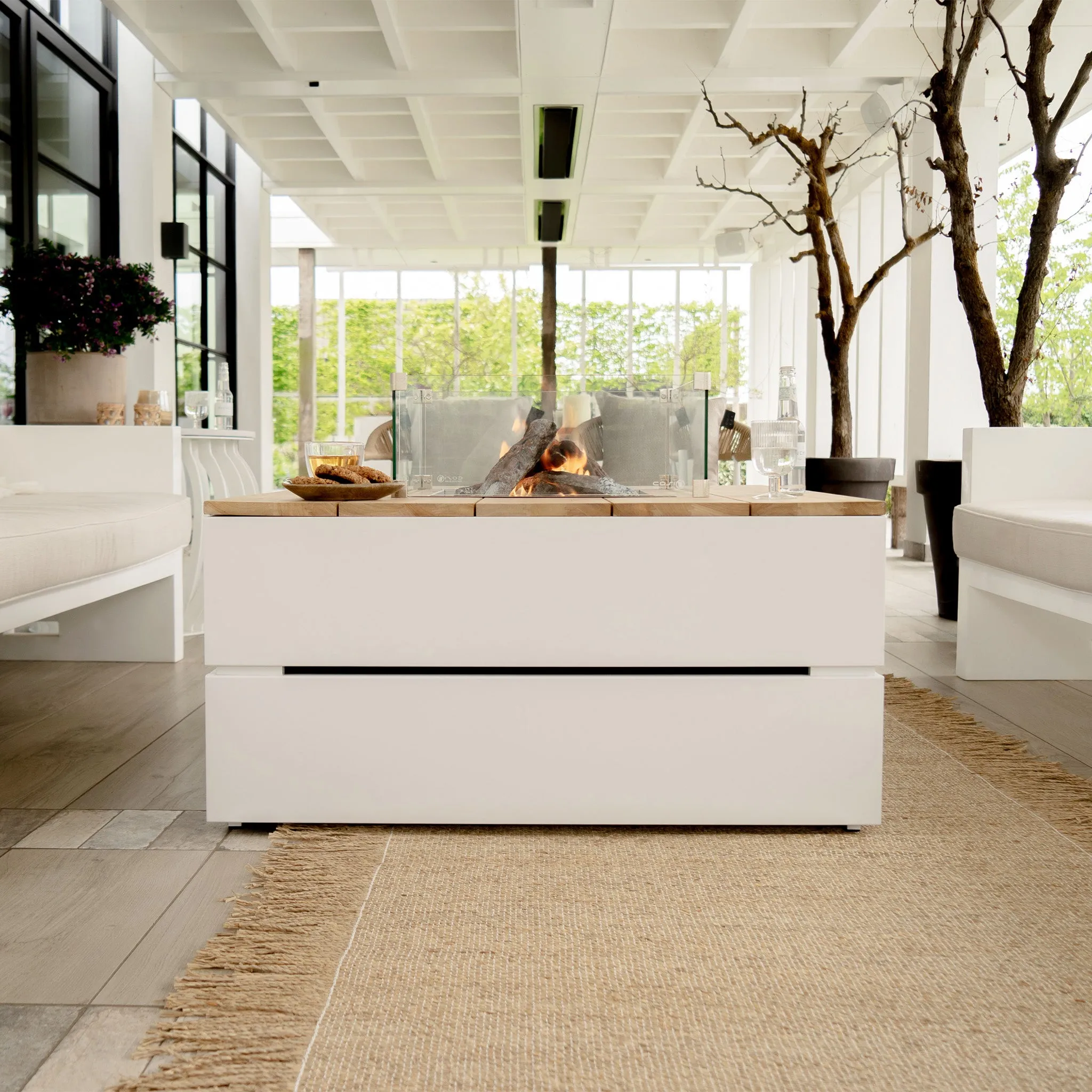 Cosipure 100 White and Teak Square Fire Pit