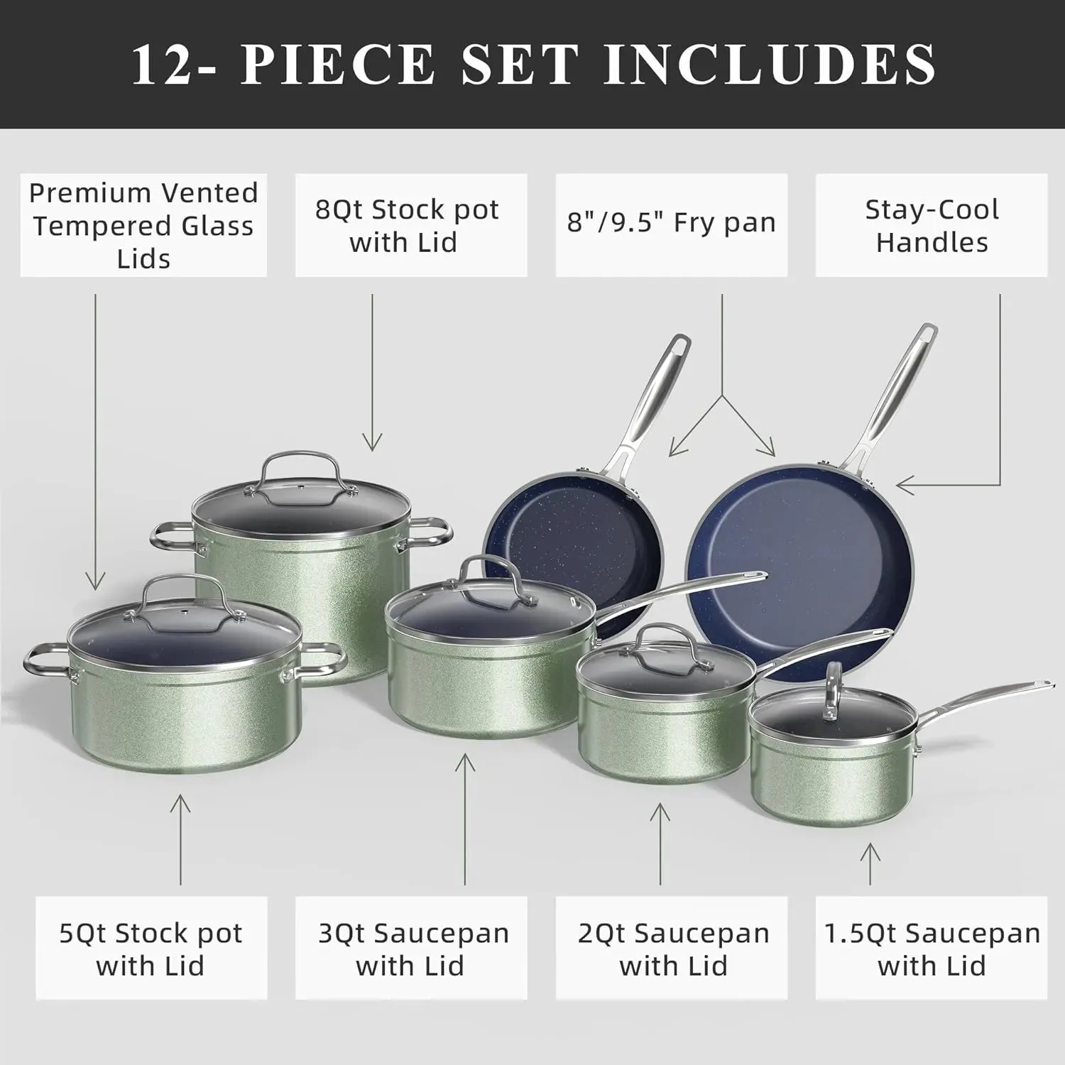 Duralon Blue Non-Stick Cookware 12-Piece Set