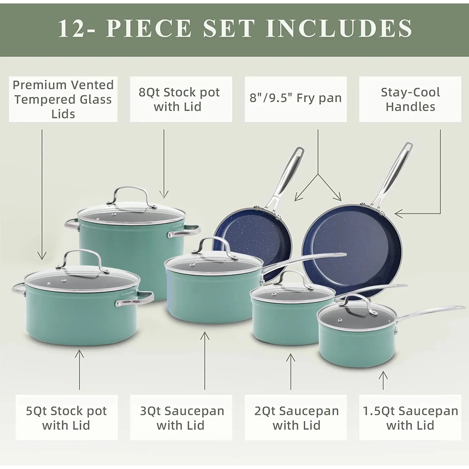 Duralon Blue Non-Stick Cookware 12-Piece Set