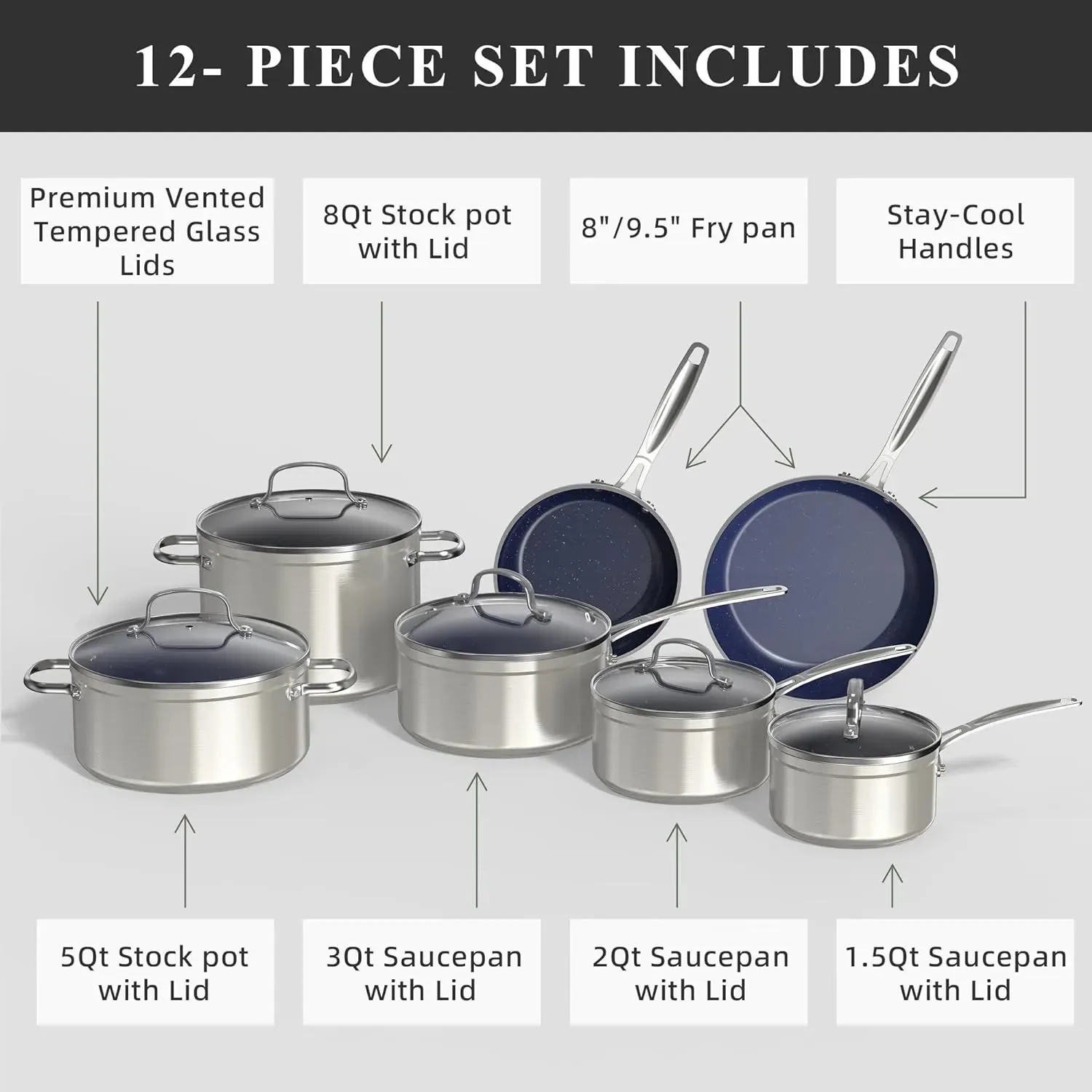 Duralon Blue Non-Stick Cookware 12-Piece Set