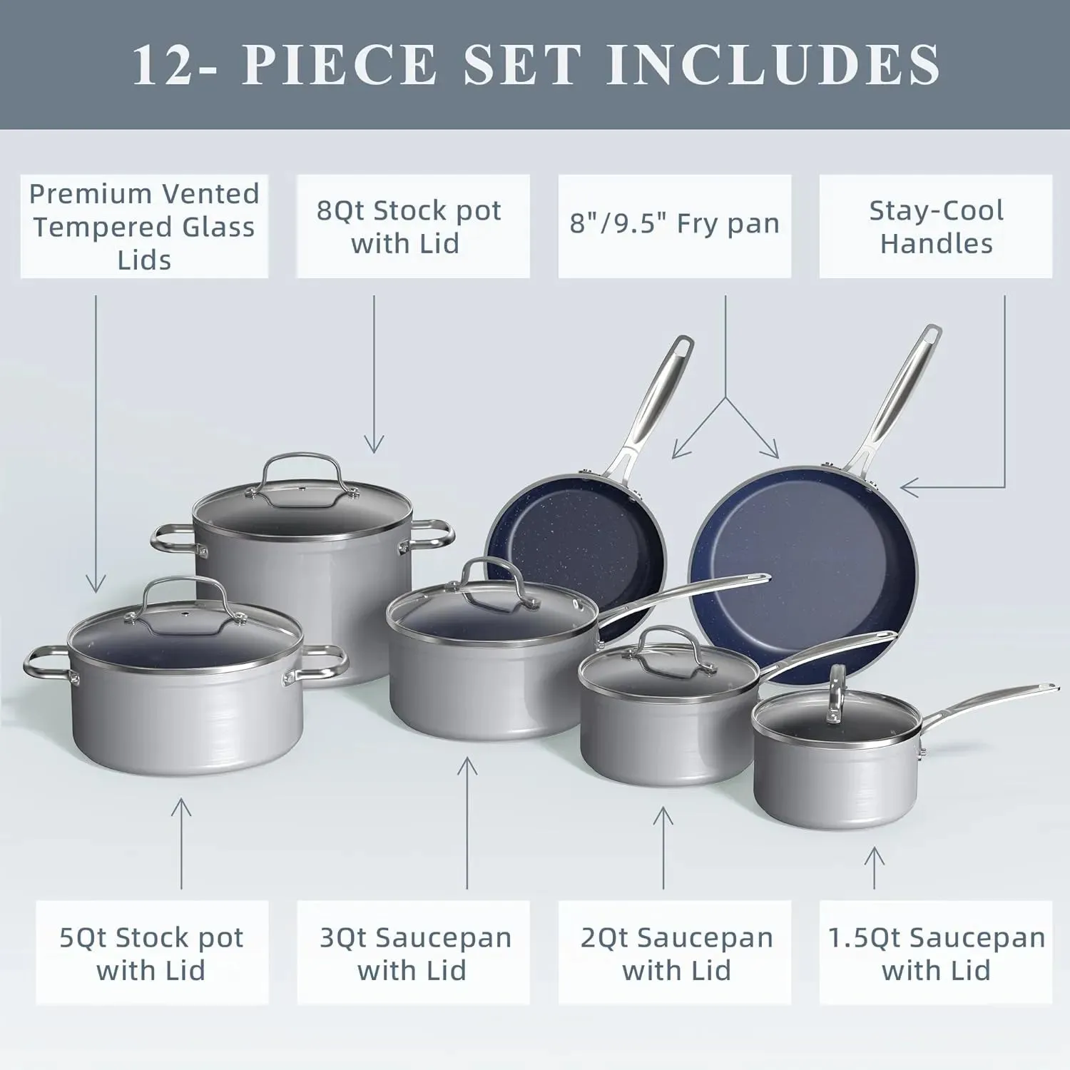 Duralon Blue Non-Stick Cookware 12-Piece Set