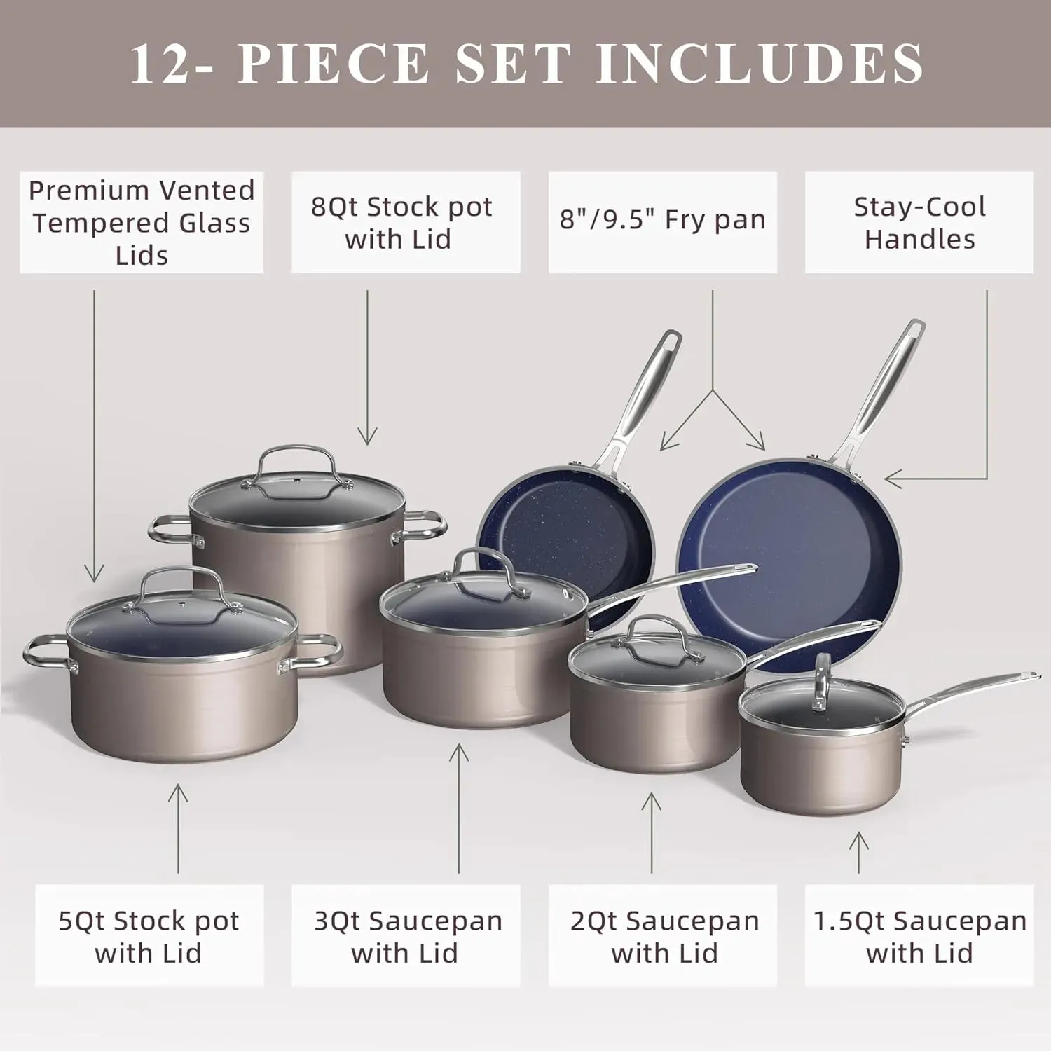 Duralon Blue Non-Stick Cookware 12-Piece Set