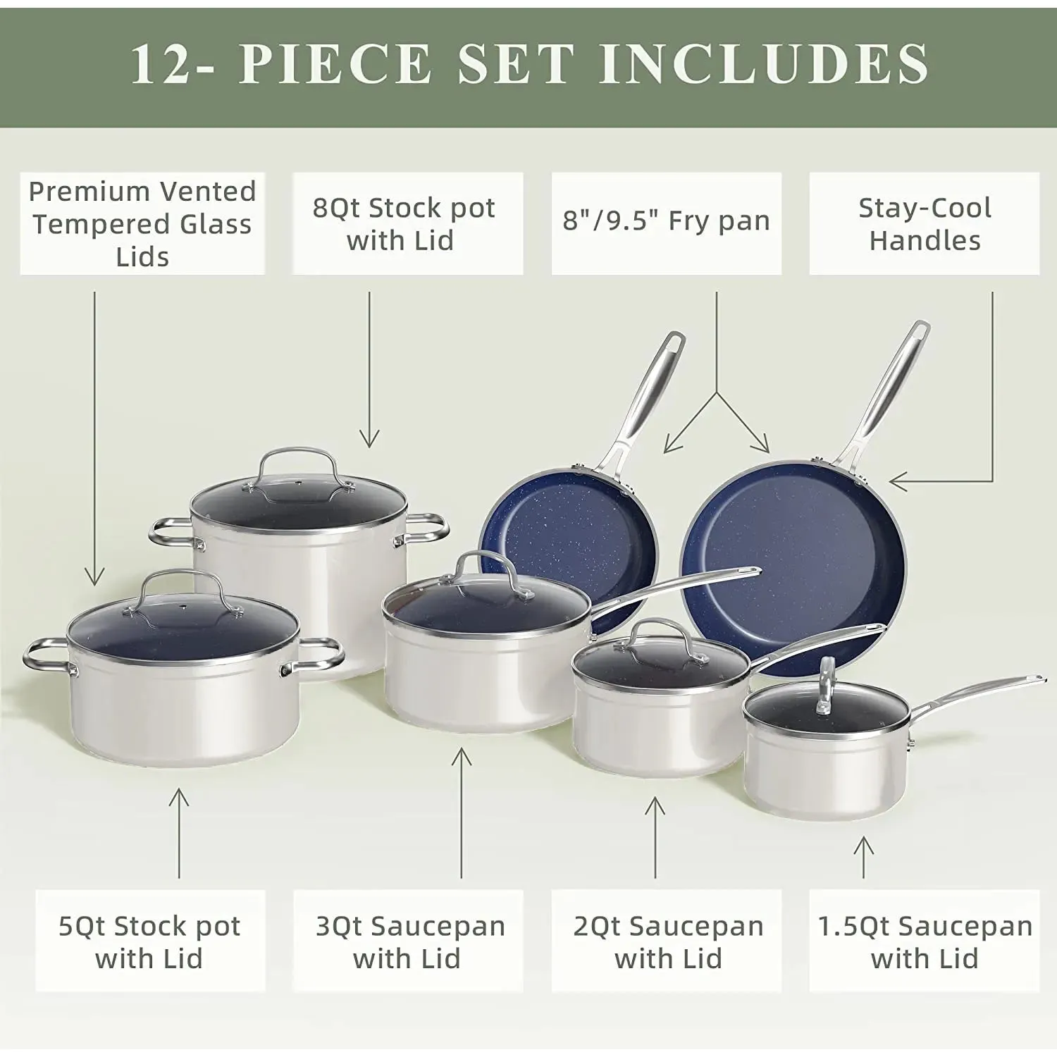 Duralon Blue Non-Stick Cookware 12-Piece Set