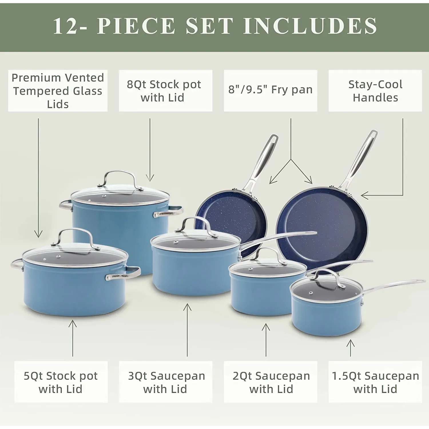 Duralon Blue Non-Stick Cookware 12-Piece Set