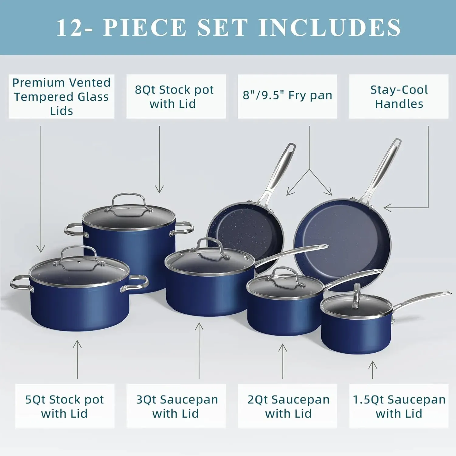 Duralon Blue Non-Stick Cookware 12-Piece Set