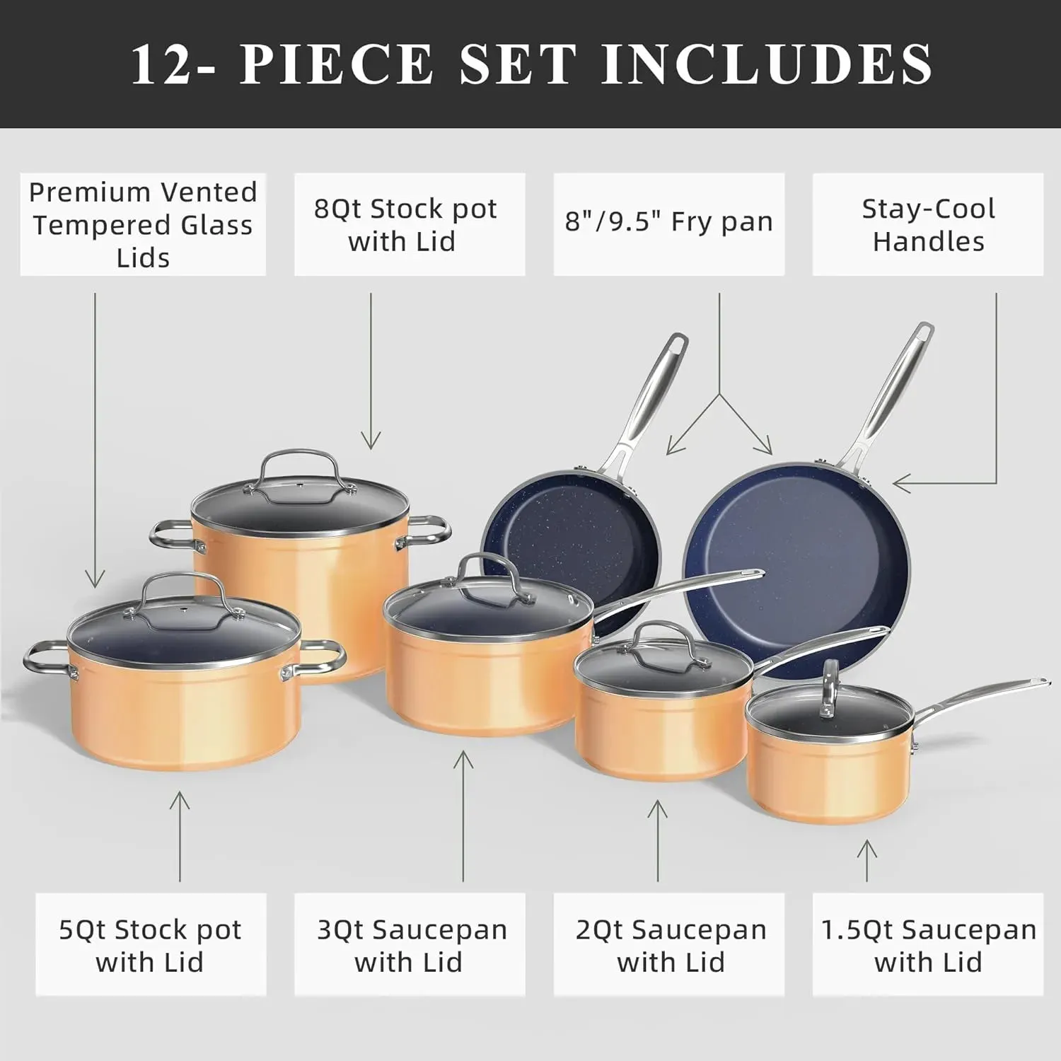 Duralon Blue Non-Stick Cookware 12-Piece Set