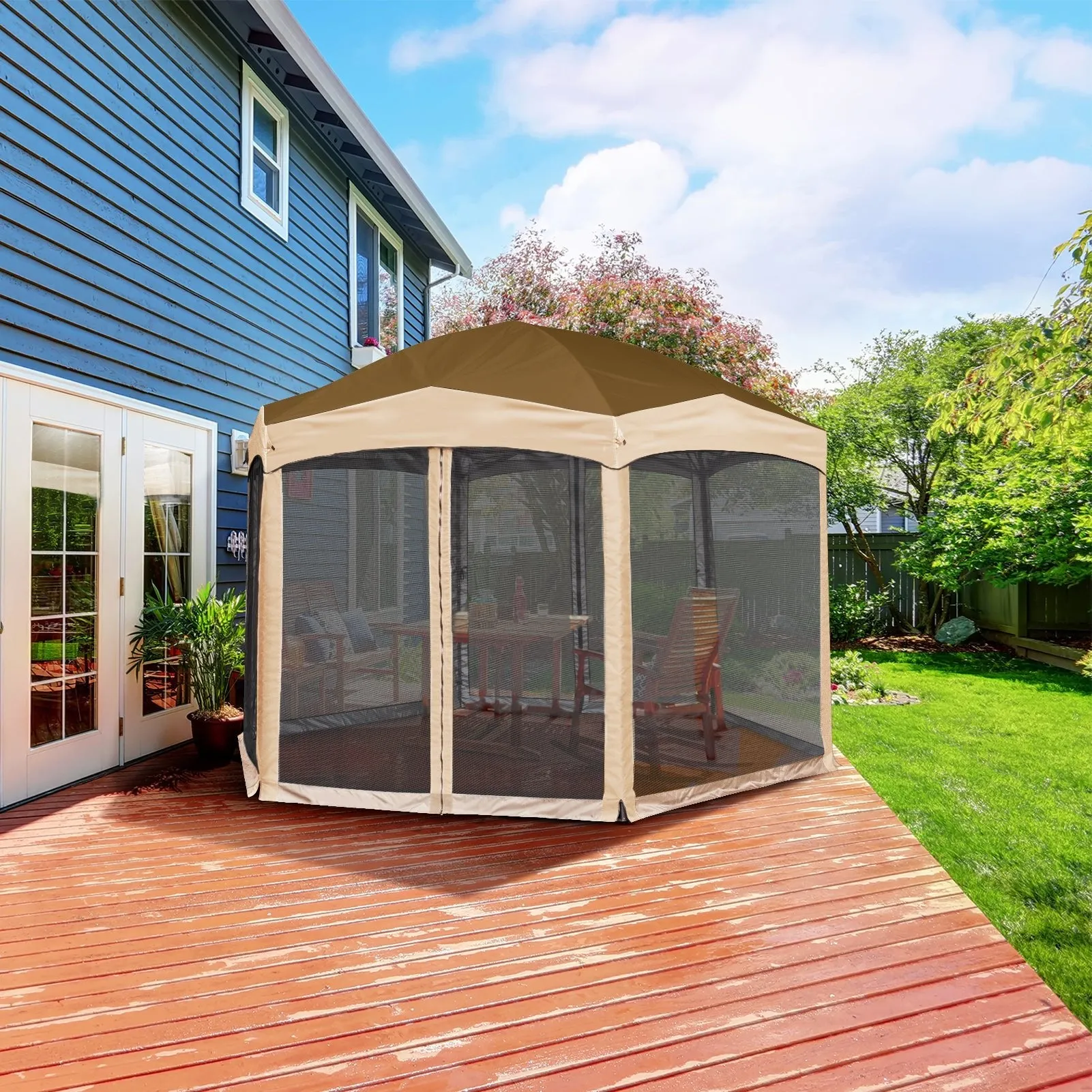 EAGLE PEAK Pop-Up Camping 6 Sided (6x6x6) Gazebo w/ Mosquito Netting Easy Center Canopy Shelter Instant Tent