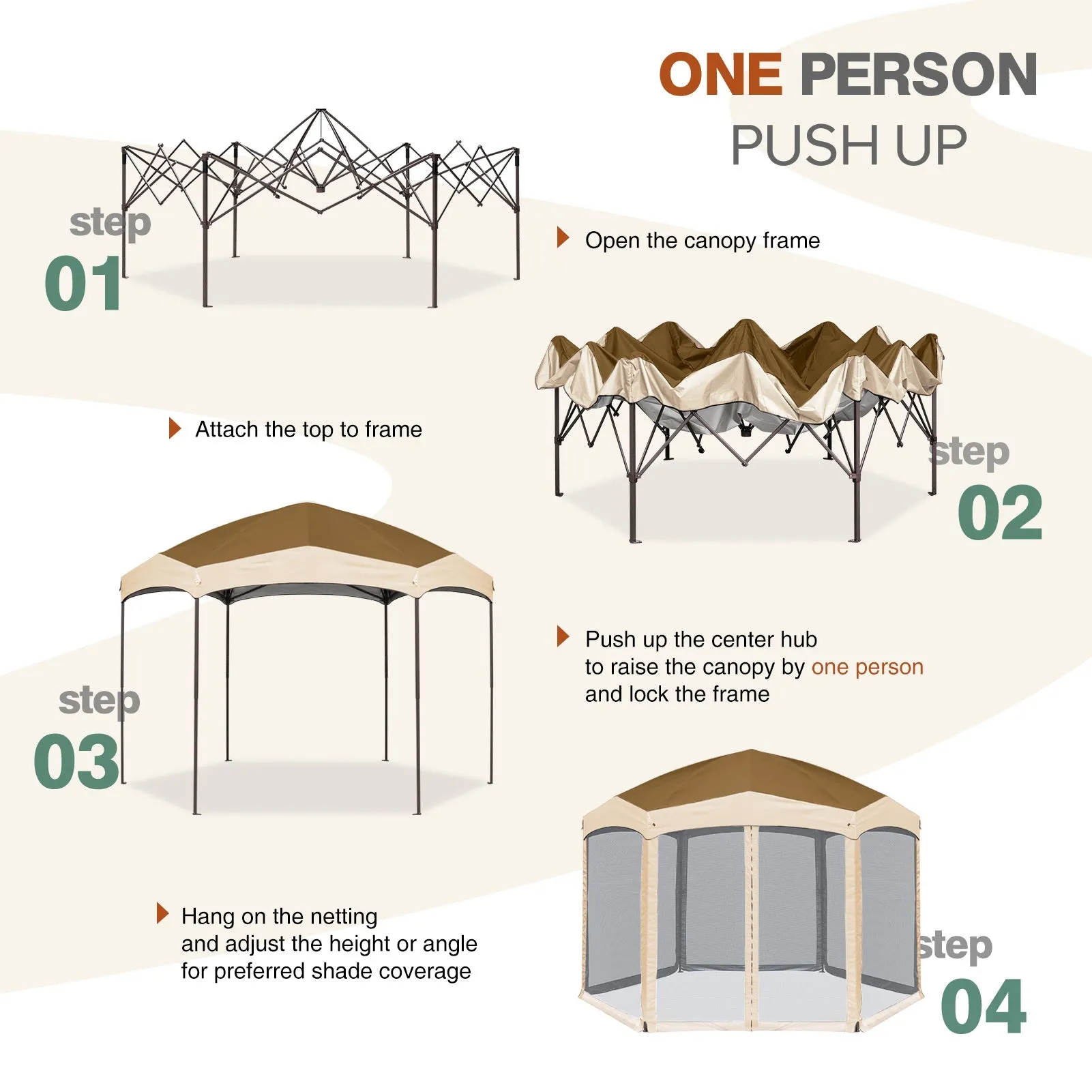 EAGLE PEAK Pop-Up Camping 6 Sided (6x6x6) Gazebo w/ Mosquito Netting Easy Center Canopy Shelter Instant Tent