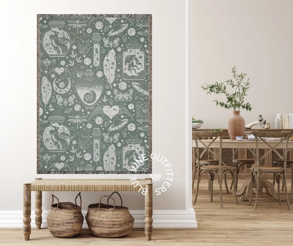 Earthy Green | Witchy Mystical Woven Blanket