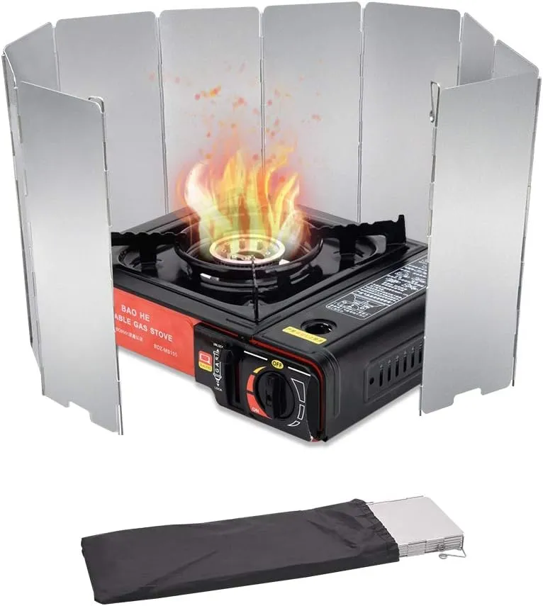 Folding Stove Windscreen for Camping Stove, 16 Plates Lightweight Windshield for Butane Burner Camp Stoves, Wind Blocker Screen for Grill