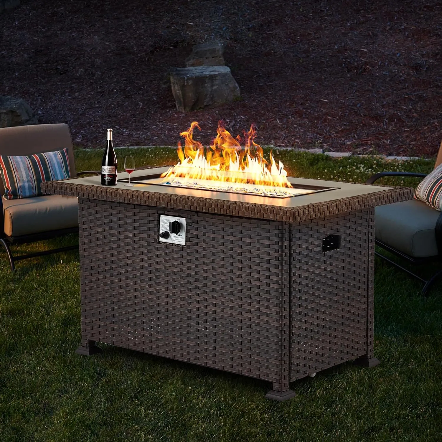 Homrest Patio Propane Fire Pits,44in 50,000 BTU Auto-Ignition, Dark Brown