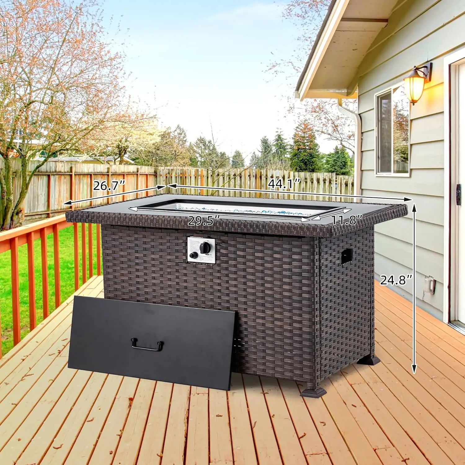 Homrest Patio Propane Fire Pits,44in 50,000 BTU Auto-Ignition, Dark Brown