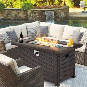 Homrest Patio Propane Fire Pits,44in 50,000 BTU Auto-Ignition, Dark Brown