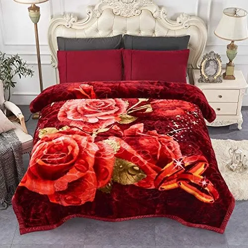 JML Heavy Fleece Blanket King Size 85"x 95", Plush Velvet Korean Style Mink Blanket, 2Ply Reversible Raschel Blanket - Silky Soft Wrinkle and Fade Resistant Thick Bed Warm Blanket, Black Floral