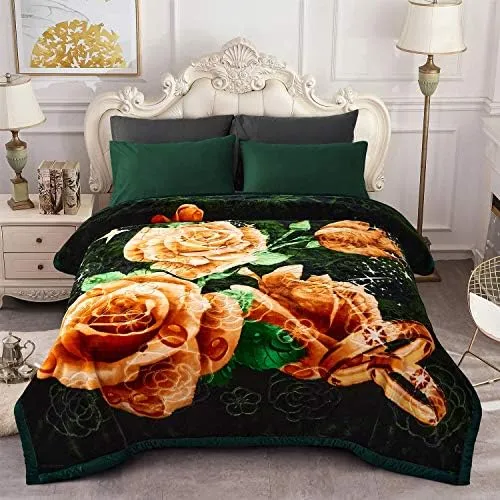 JML Heavy Fleece Blanket King Size 85"x 95", Plush Velvet Korean Style Mink Blanket, 2Ply Reversible Raschel Blanket - Silky Soft Wrinkle and Fade Resistant Thick Bed Warm Blanket, Black Floral