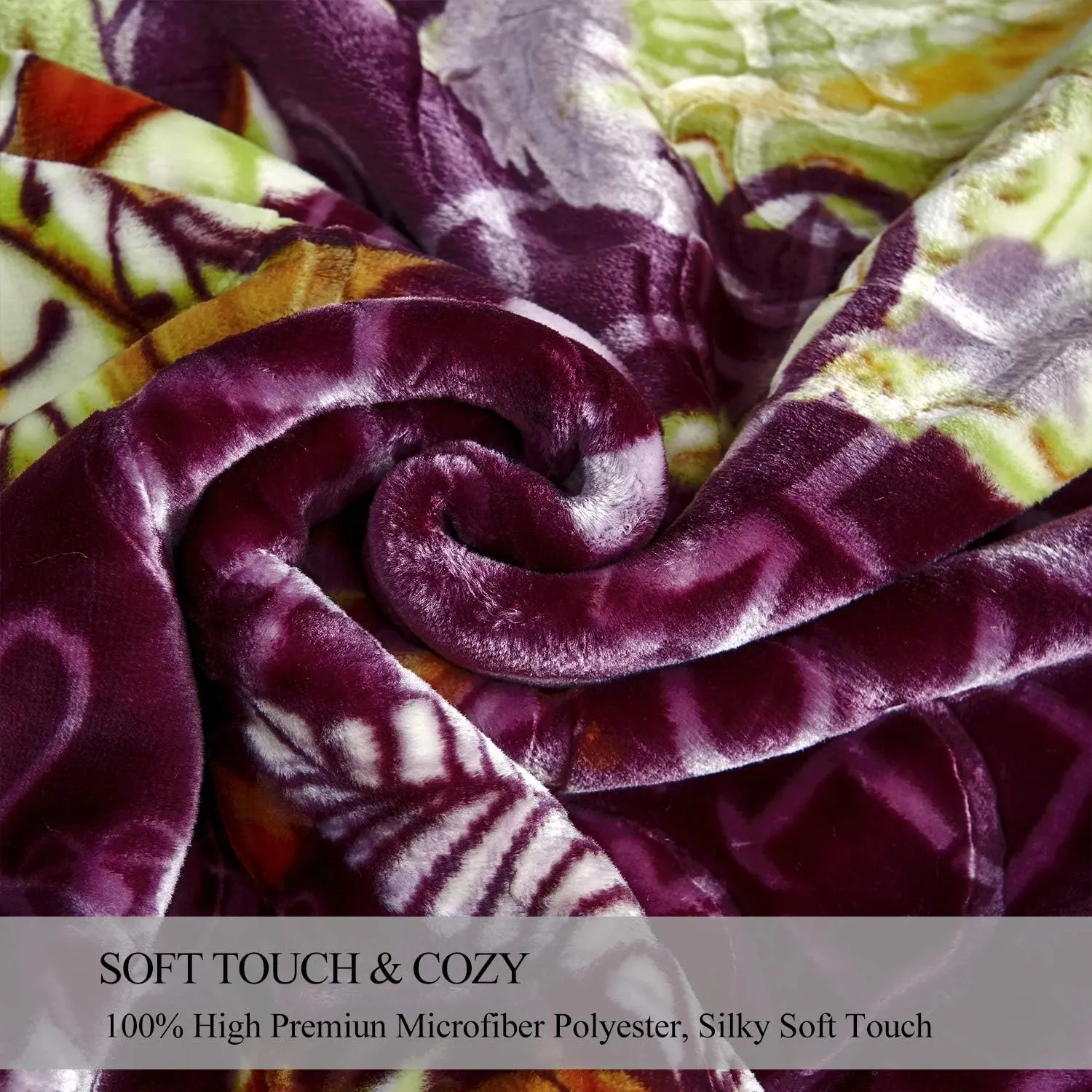 JML Plush Raschel Blanket, Korean Mink Blankets - Silky Soft, 2 Ply Printed Fleece Blanket (Purple, Queen)
