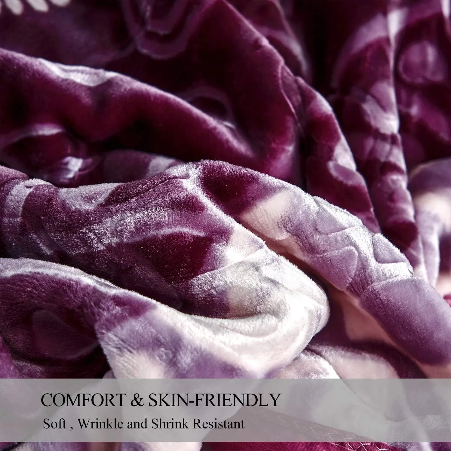 JML Plush Raschel Blanket, Korean Mink Blankets - Silky Soft, 2 Ply Printed Fleece Blanket (Purple, Queen)