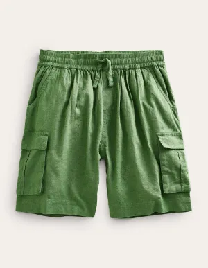 Linen Cotton Cargo Shorts-Khaki Green