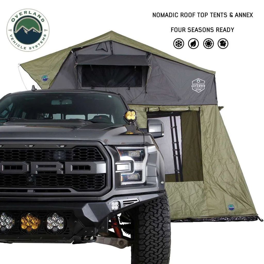 OVERLAND VEHICLE SYSTEMS | Nomadic 4 Roof Top Tent Annex Green Base With Black Floor & Travel Cover (18549936)