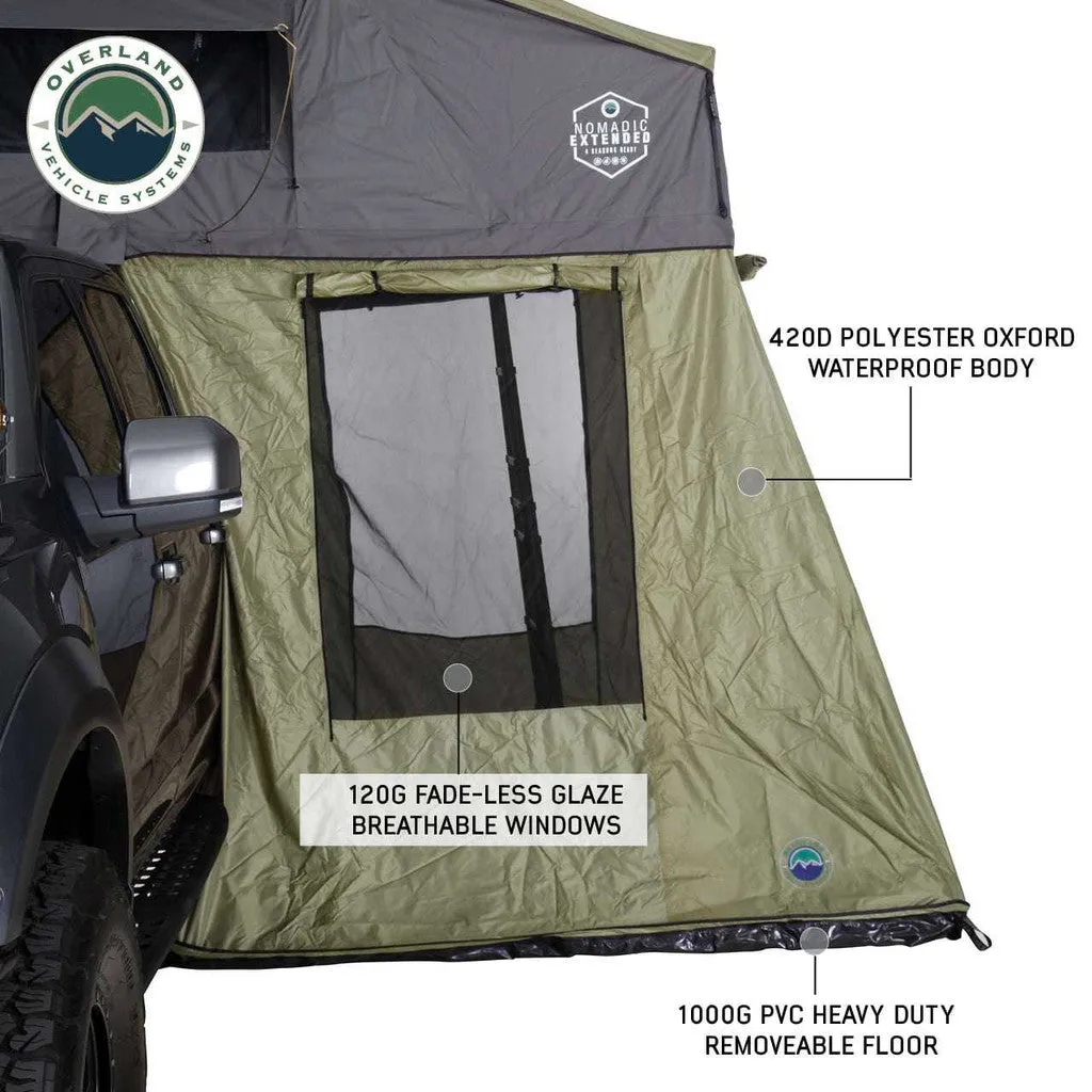 OVERLAND VEHICLE SYSTEMS | Nomadic 4 Roof Top Tent Annex Green Base With Black Floor & Travel Cover (18549936)