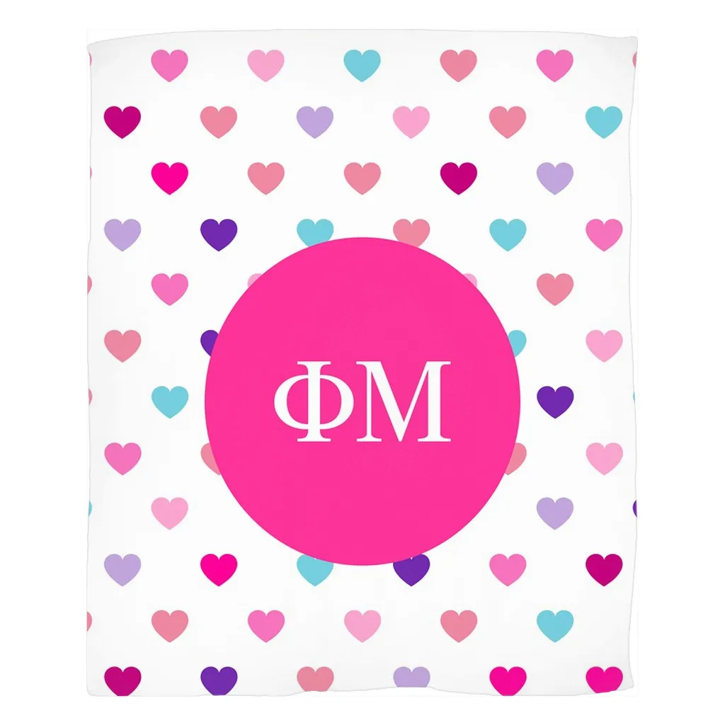 Phi Mu Hearts Fleece Blankets
