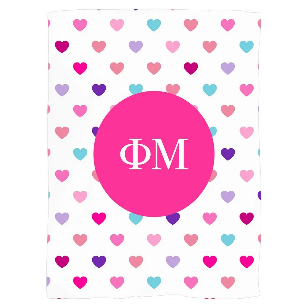 Phi Mu Hearts Fleece Blankets