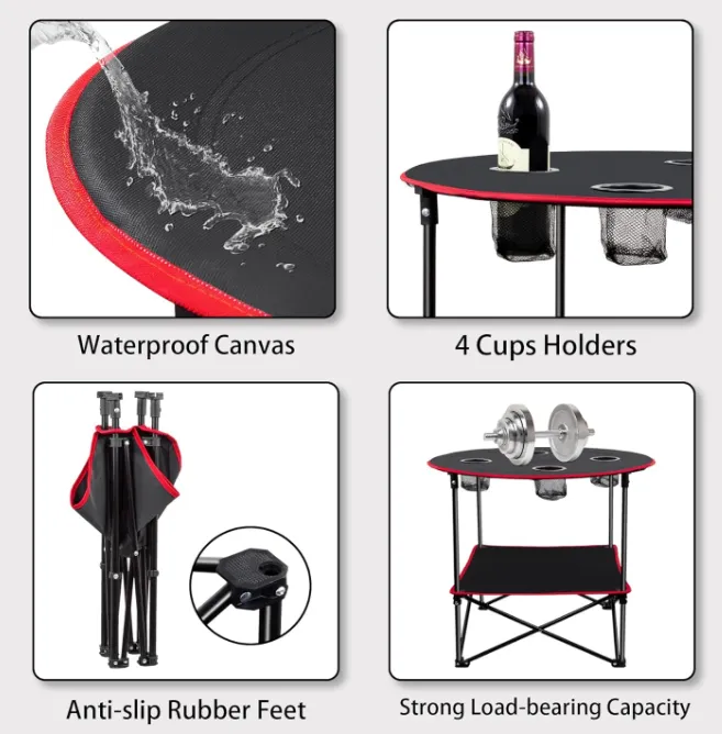 Portable Camping Table Folding Picnic Tables Lightweight Waterproof for Outside with 4 Cup Holders Carry Bags for Beach, Campfires, Tailgating