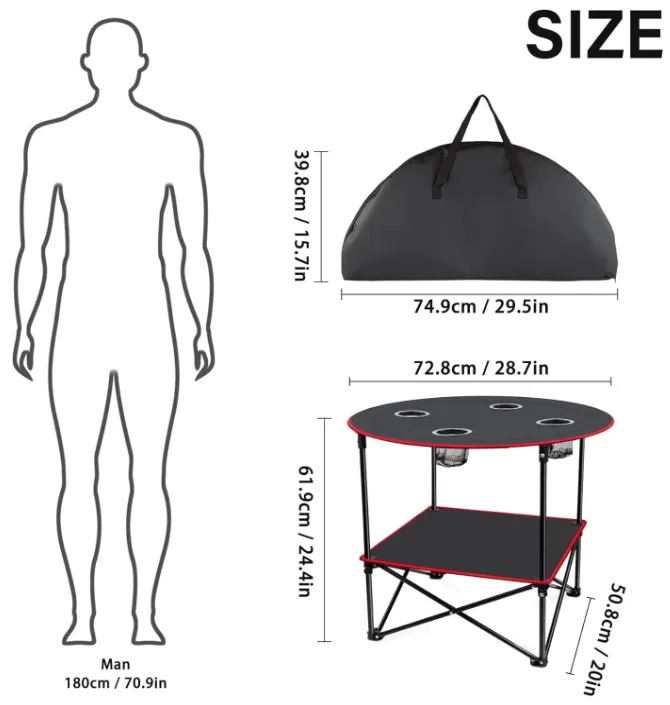 Portable Camping Table Folding Picnic Tables Lightweight Waterproof for Outside with 4 Cup Holders Carry Bags for Beach, Campfires, Tailgating