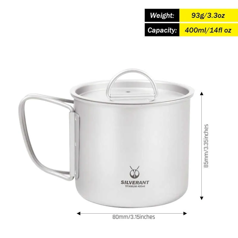 SilverAnt | Ultralight Titanium Cup With Lid | 400ml/14 fl oz