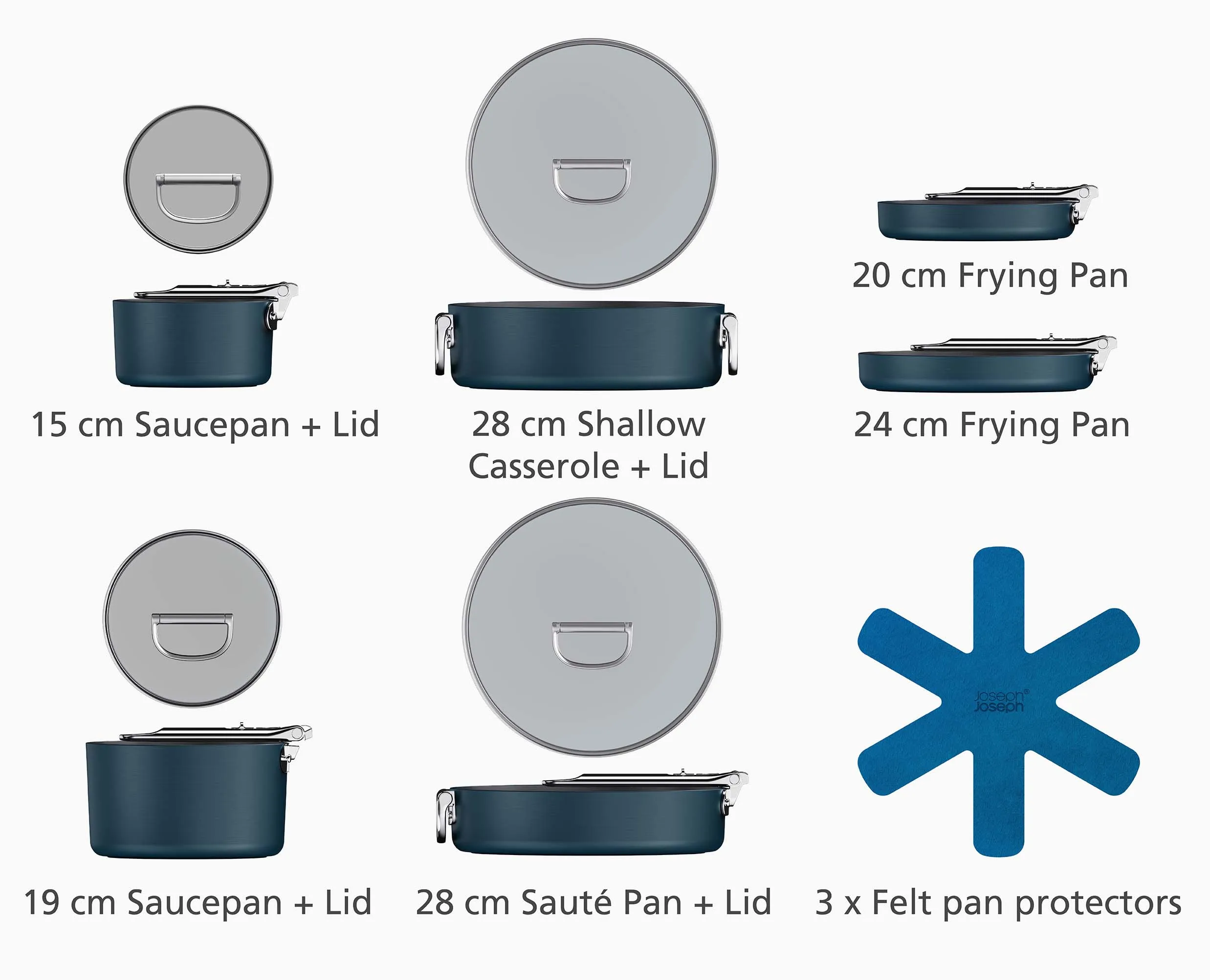 Space Folding Handle Ceramic Non-stick 6-piece Blue Cookware Set