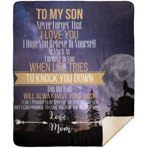 To My Son Love Mom Sherpa Blanket 50x60