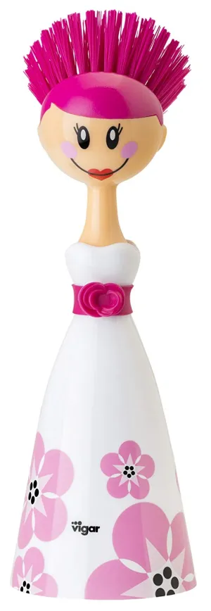 Vigar Dolls Dish Brush with Printed Dress, 10-3/4-Inches, White, Pink